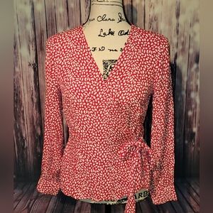 Talbots - Size SP - Wrap Blouse with Side Tie - NWT - Red/White